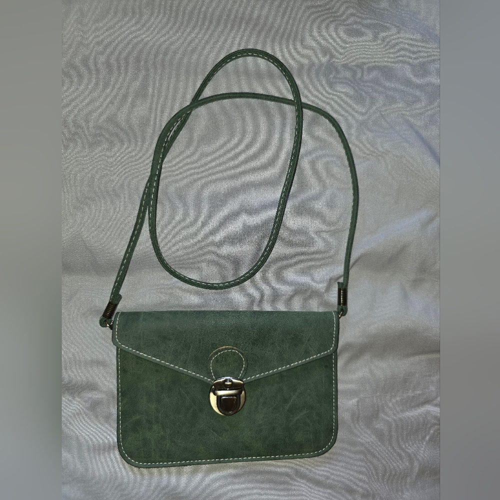 Crossbody Purse Green Leather Envelope Style